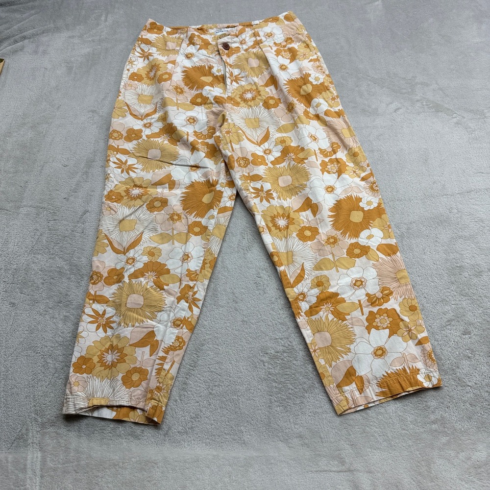 Antik Batik Floral Trousers Women M/40 Yellow Retro 70s High Waist Boho Hippie‎